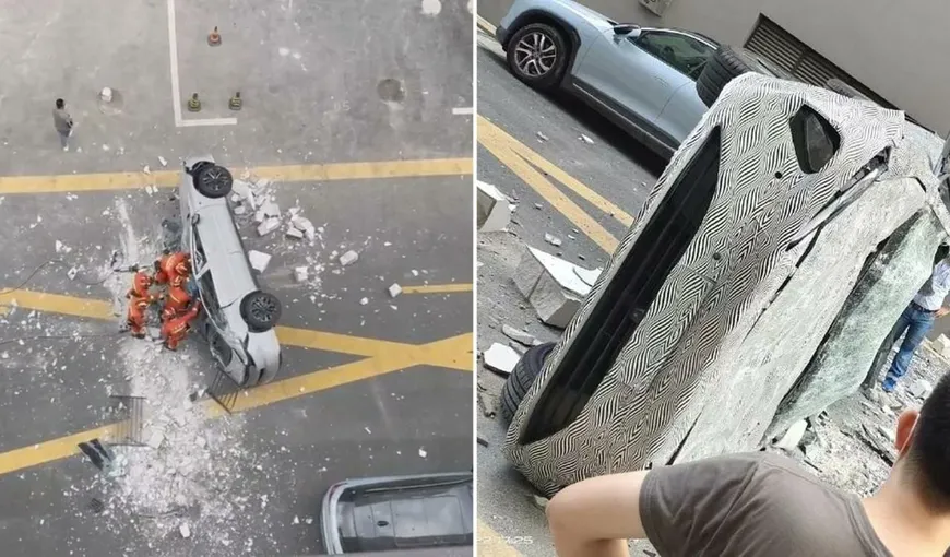 Accident neobişnuit cu o maşină electrică, la Shanghai. A căzut inexplicabil de la etajul 3 al unei clădiri, două persoane au murit