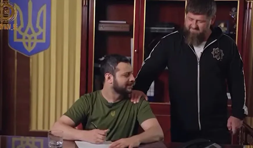 Ramzan Kadîrov este din nou ridiculizat online. Liderul cecen a jucat într-o scenetă jenantă în care simulează capitularea Ucrainei VIDEO