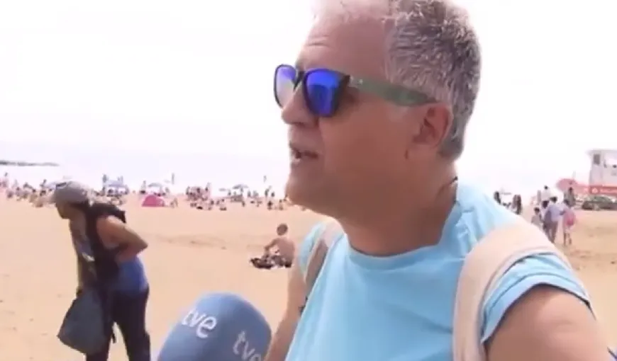 Un hoţ a furat o geantă de pe plaja din Barcelona chiar la câţiva metri de un interviu în direct. Poliţiei i-a fost uşor să-l identifice VIDEO