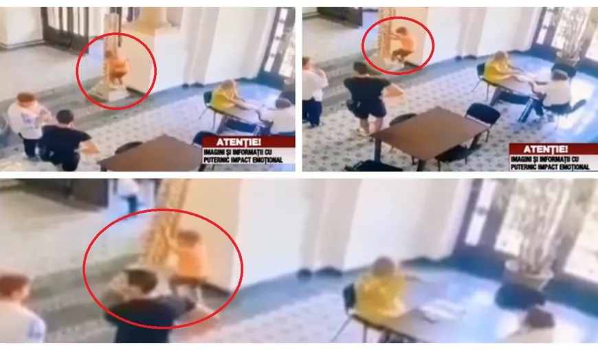 VIDEO – Momentul în care o statuetă cade peste un copil de 7 ani în sediul Primăriei Capitalei, filmat de camere de supraveghere