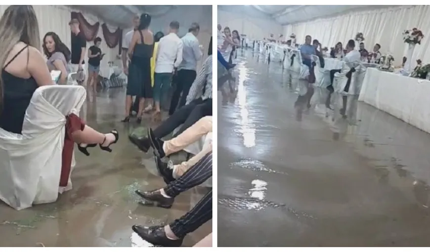 Nunta unor miri români, distrusă de furtuni. Zeci de nuntași au fost inundați la evenimentul ținut într-un cort