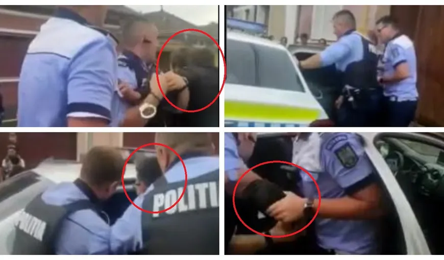 VIDEO Polițiști din Orăștie, filmaţi în timp ce se luptă să bage în mașină un bărbat. Ei îl bagă pe o uşă, el iese pe alta
