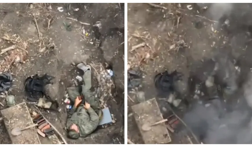 Ucrainenii i-au stricat unui soldat rus somnul în tranșee cu o grenadă lansată dintr-o dronă. Reacția lui a făcut înconjurul lumii. VIDEO