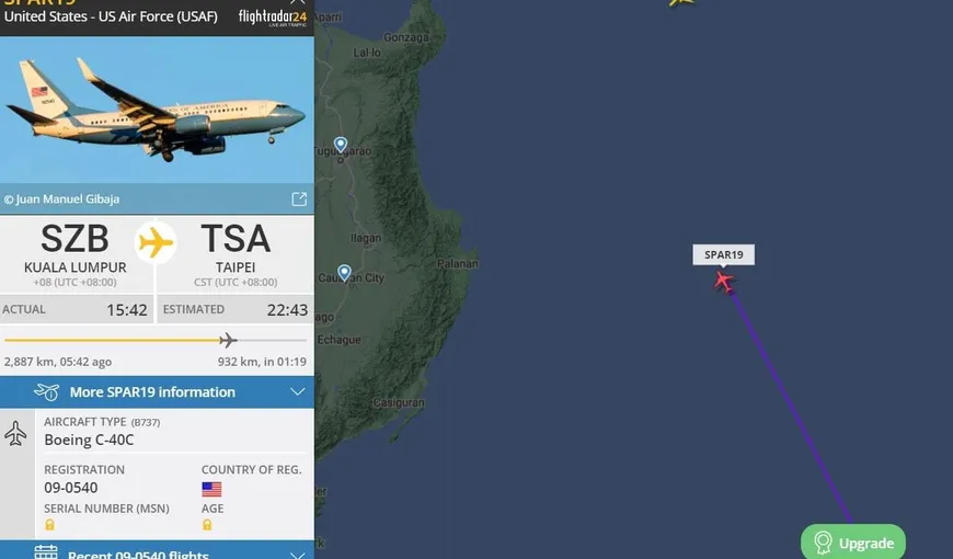 Zborul lui Nancy Pelosi în Taiwan, cel mai urmărit din istoria site-ului Flightradar24. Aterizarea de la Taipei a fost văzută în direct de 708.000 de persoane
