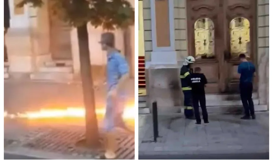 Scene şocante în Cluj-Napoca. Un tânăr a dat foc uşii de la intrarea în Primărie