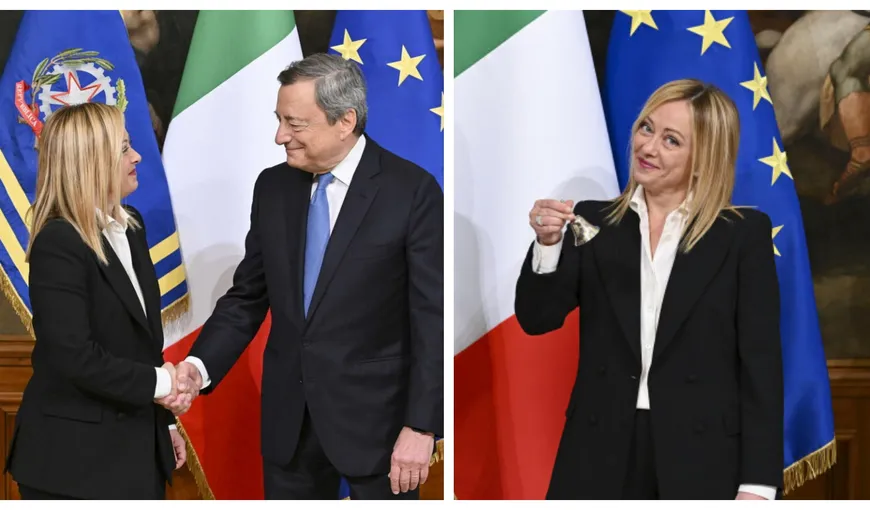 Giorgia Meloni a devenit oficial prima femeie premier din istoria Italiei. Mario Draghi i-a predat ștafeta