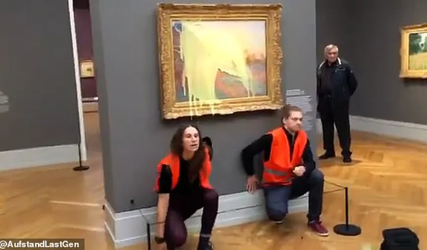 Tablou de Monet, în valoare de peste 100 de milioane de euro, mânjit cu piure de cartofi de eco-activişti. Crimă culturală în Germania VIDEO