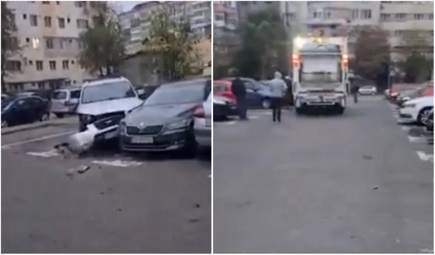 O femeie aflată la volanul unei mașini de gunoi a distrus mai multe autoturisme într-o parcare din Târgoviște