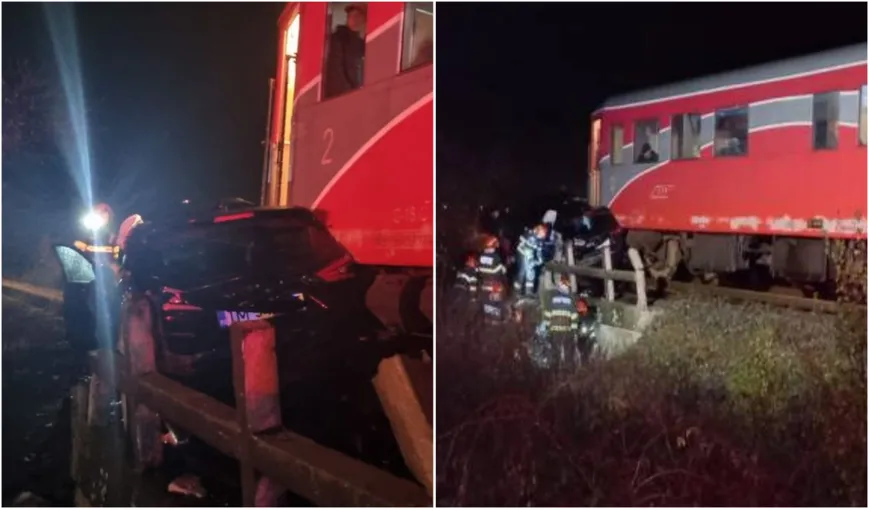 Accident feroviar grav lângă Timișoara! Doi oameni fost răniți după ce un tren a spulberat o mașină