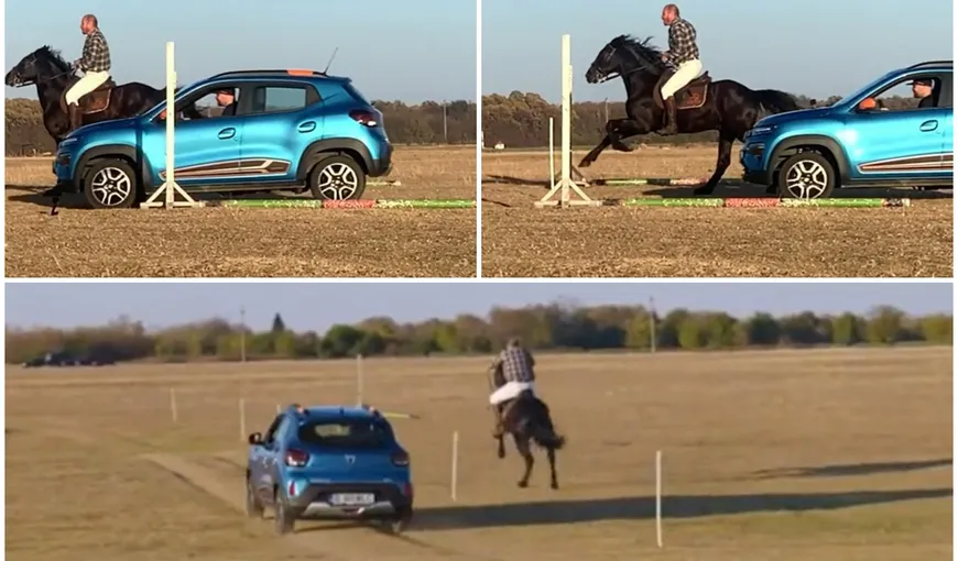 Dacia Spring, la întrecere cu un cal. Internauţii s-au întrecut în comentarii care de care mai savuroase: „Dacia are un ponei putere”. VIDEO