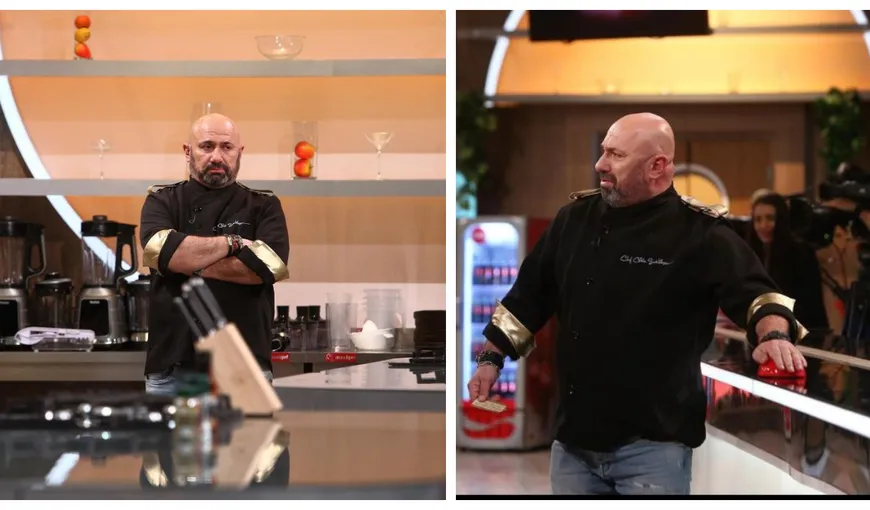 Chef Cătălin Scărlătescu, reacție furibundă în cadrul emisiunii ”Chefi la cuțite”. A  lovit cu piciorul coșul de gunoi pe care îl avea în față, apoi a ieșit din platou