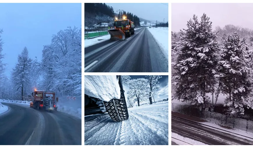 Ninge ca în povești în mai multe zone ale țării. Drumarii au intervenit cu aproximativ 100 de utilaje de deszăpezire pe mai multe drumuri naționale