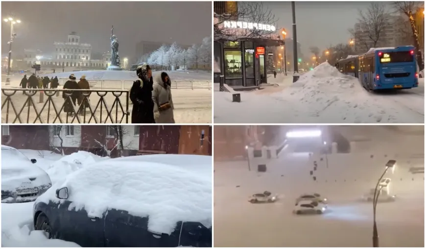 Urgia iernii s-a instalat în Rusia! „Apocalipsă de zăpadă” la Moscova! Zboruri anulate, străzi înghețate VIDEO