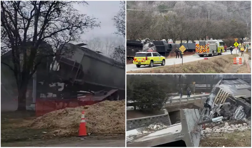 Accident feroviar grav în America! Un tren a deraiat după ce s-a izbit de un camion VIDEO