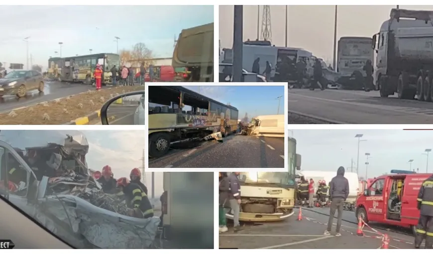 Accident grav în Galați! Șapte persoane au fost rănite în urma impactului dintre un autobuz și o dubă. A fost solicitat elicopterul SMURD