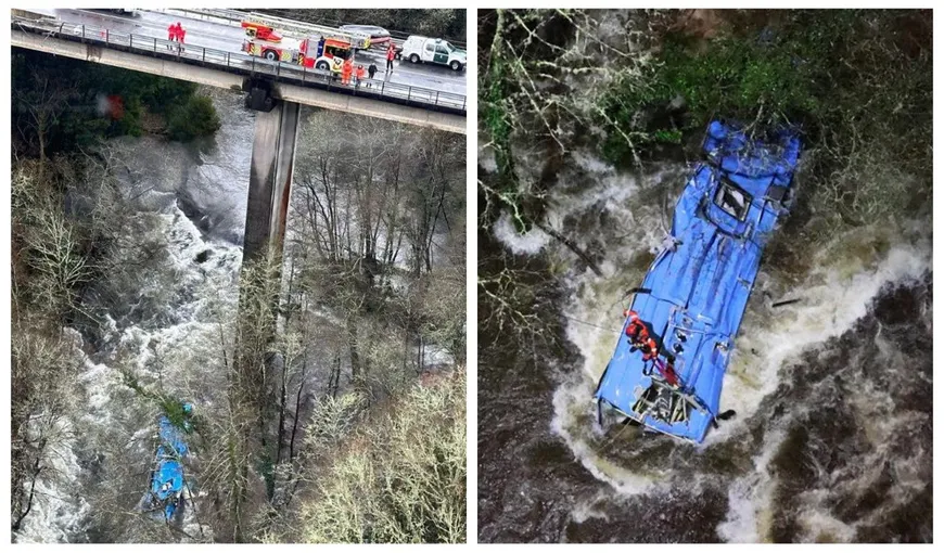 Tragedie naţională! Un autobuz plin cu călători a căzut de pe un pod într-un râu! Sunt cel puțin trei morți și patru dispăruți VIDEO