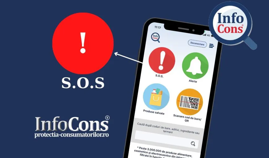 Secţiunea SOS numere de urgenţă la nivel naţional şi internaţional disponibilă şi offline, în cadrul aplicaţiei InfoCons