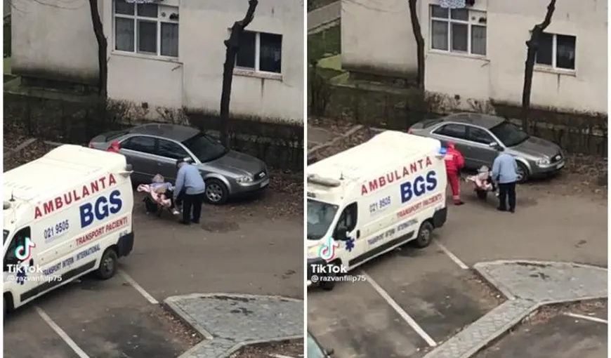 VIDEO INCREDIBIL O femeie în vârstă este transportată la ambulanţă cu roaba