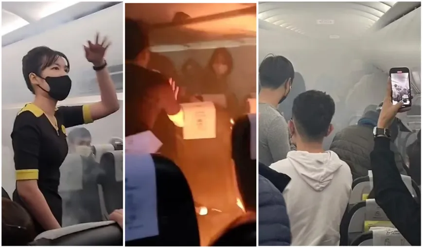 Panică generală la bordul unui avion plin cu pasageri! Un încărcător portabil de telefon mobil a luat foc VIDEO