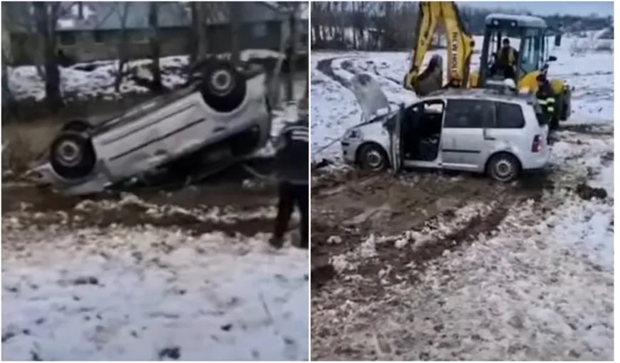Tragedie în județul Argeș! Doi bărbați au murit înghețați după ce s-au răsturnat cu mașină într-un pârâu
