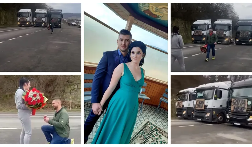 Imagini emoționante pe DN Cluj-Napoca – Baia Mare. Un șofer de tir a blocat traficul pentru a-și cere iubita în căsătorie