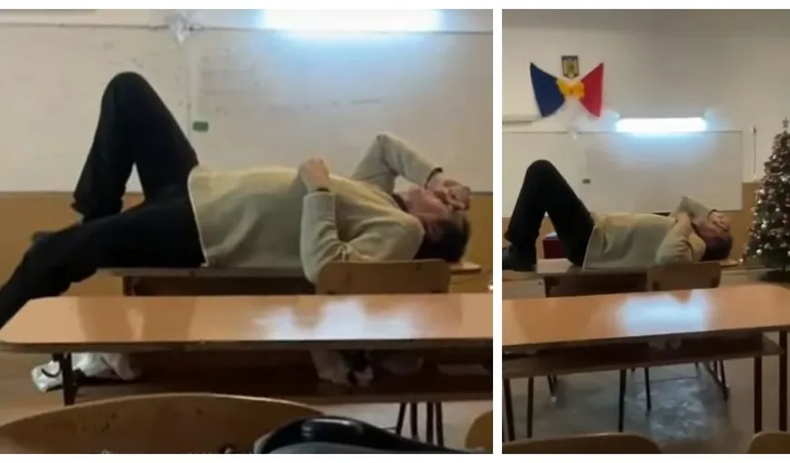 Profesor filmat de elevi cum stă întins pe o bancă din clasă: ”Domnu’, vreți să vă facem un masaj? Te pricepi? Și unde să-mi faci?”