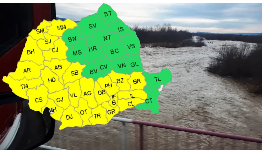 Fenomene meteo extreme! Avertizare de cod galben de inundații pe mai multe râuri din ţară