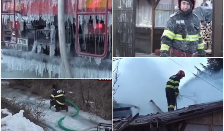 Gerul năprasnic a pus beţe în roate salvatorilor! Apa din furtunurile pompierilor a îngheţat. VIDEO