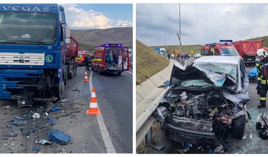 Accident dramatic pe autostrada A3, în Cluj. Un bărbat a murit, iar o femeie a fost rănită, după ce mașina lor s-a lovit de un TIR