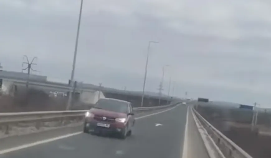 Imagini șocante pe autostradă! Un șofer a fost surprins pe contrasens pe o bretea de pe autostrada A10