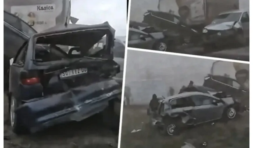 Accident în Serbia de la o furtună de nisip. 14 maşini s-au făcut praf în carambol VIDEO