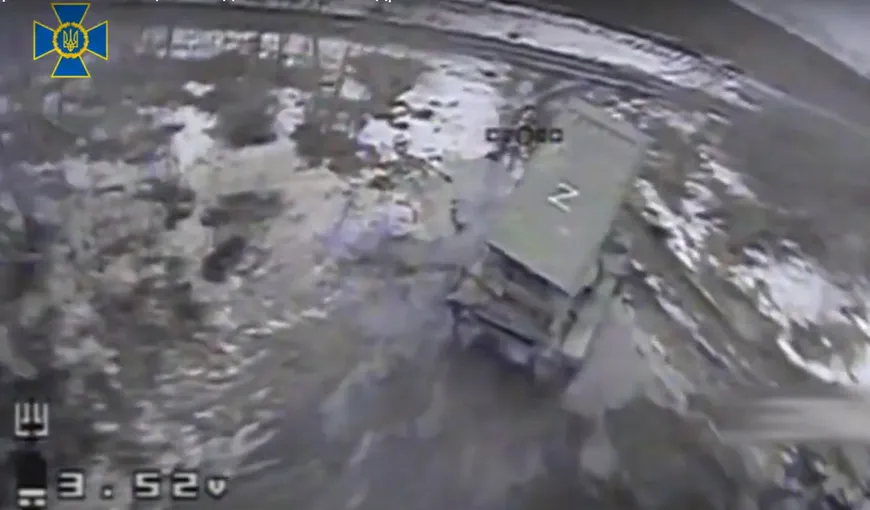 VIDEO SPECTACULOS O dronă kamikaze ucraineană loveşte un lansator rusesc chiar în momentul atacului cu rachete