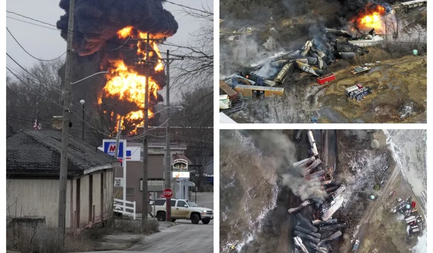 VIDEO Un tren de marfă care transporta substanţe periculoase a deraiat