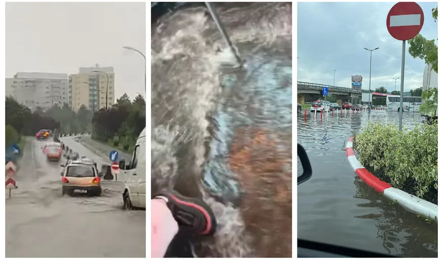 Autobuz plin cu pasageri, inundat în Cluj. Rupere de nori și inundații în orașul lui Boc: „Veneția… La Decathlon s-au vândut toate bărcile”, ”E fain la Dunăre”