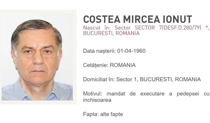 Ionuţ Costea, cumnatul lui Mircea Geoană, a fost dat în urmărire generală. El nu a fost găsit la domiciliu, după condamanare, şi nici nu s-a predat