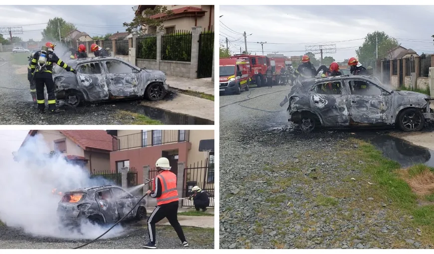 Dacia electrică mistuită de flăcări într-o localitate din Timiș. Proprietarul mașinii tună și fulgeră: „Efectiv regret achiziția ei”