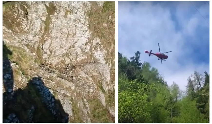 VIDEO Turist blocat în Munții Bucegi, recuperat cu elicopterul în urma unei intervenții spectaculoase