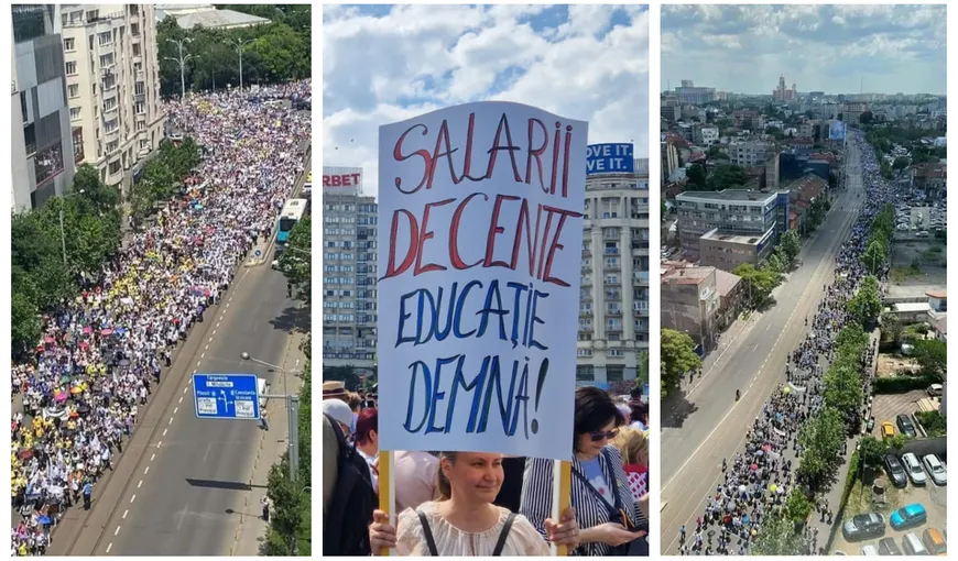 Sindicatele din Educație au ieşit din nou în stradă. Protest cu 20.000 de persoane și marș în București. Guvernul promite majorări salariale cu 45%