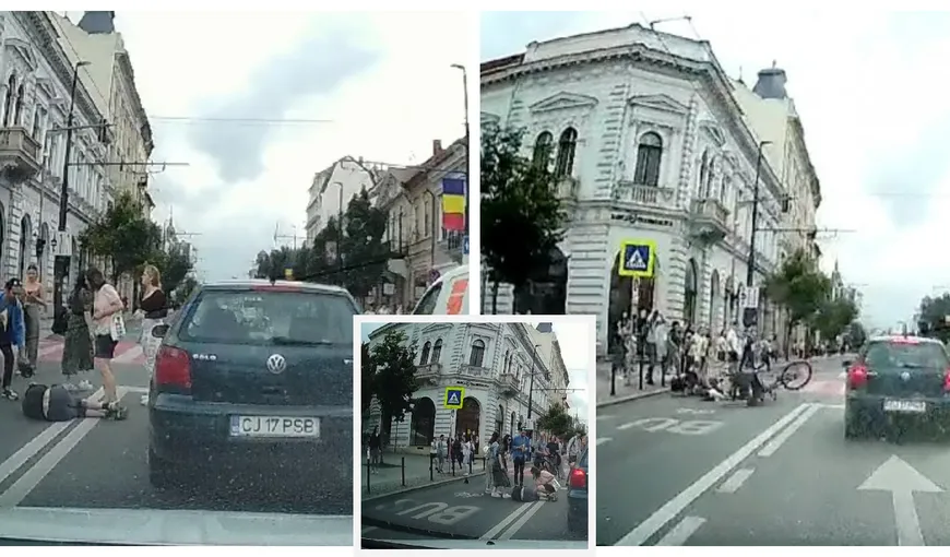 Accident grav în mijlocul orașului Cluj-Napoca! Un biciclist a lovit în plin o mamă cu cei doi copii ai săi. Bărbatul a căzut lat pe șosea| VIDEO