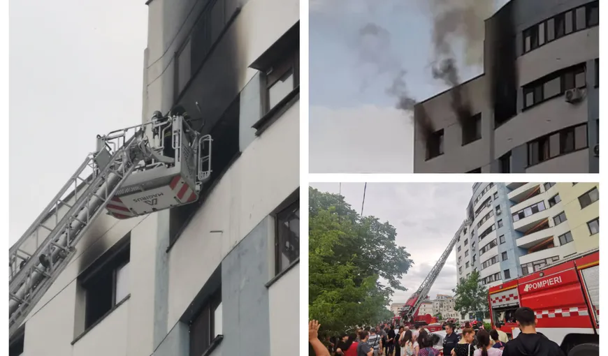 Incendiu într-un bloc-turn ANL. O autoplatformă pentru salvări la înălţime a intervenit de urgenţă