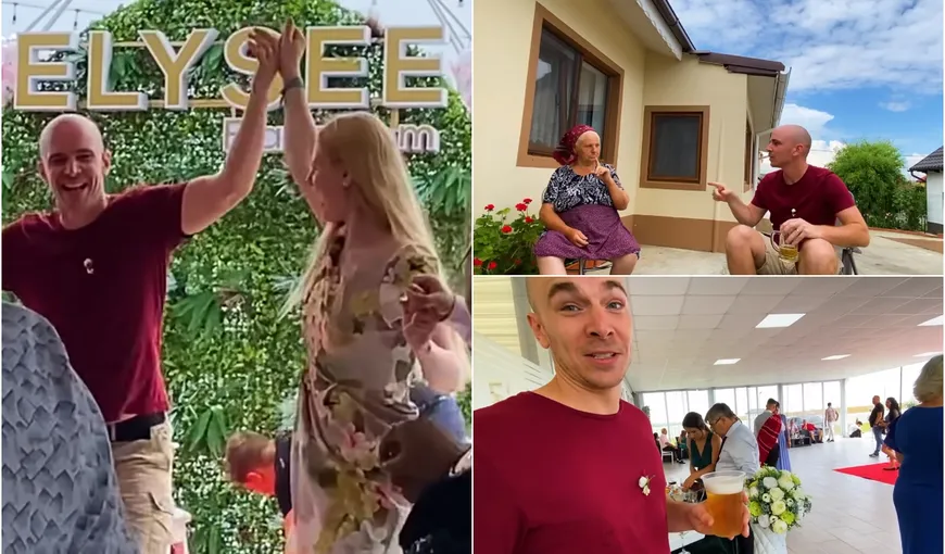 Cuplu de canadieni fascinat de tradițiile de nuntă din România. Cei doi au nimerit din întâmplare la eveniment și s-au prins în horă plini de entuziasm