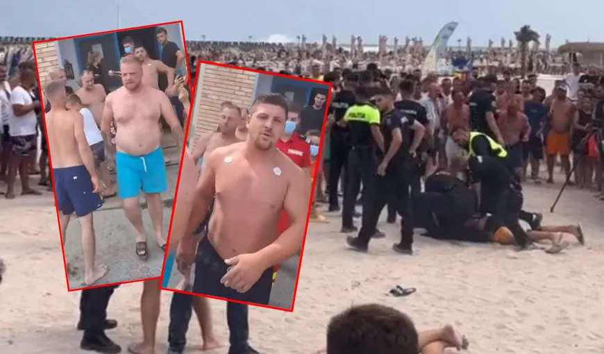 Scandalagiii de la Costinești au făcut show și la ieșirea din arest! Înjurături și circ în fața secției de poliție