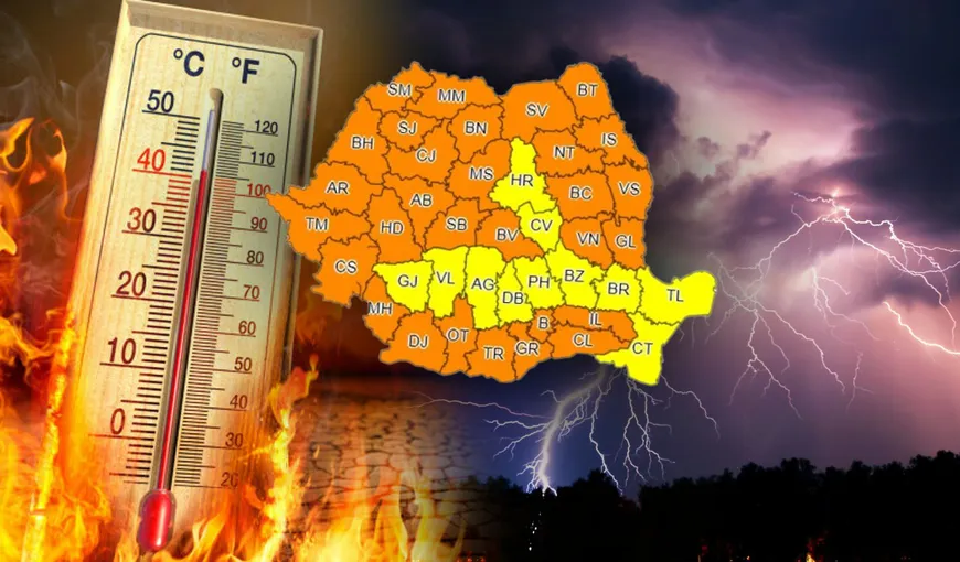 Alertă meteo. România, sub avertizare de cod galben și portocaliu de temperaturi extreme, la final de august. De mâine încep ploile în jumătatea de vest a țării