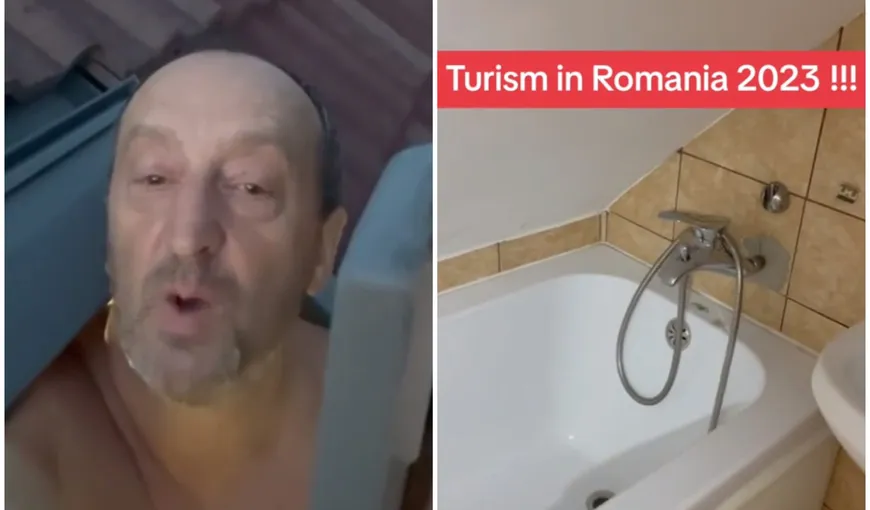 VIDEO: Nu e glumă! A făcut duș la o cazare din Brașov cu capul ieșit prin acoperiș: „Ce cazare faină!”