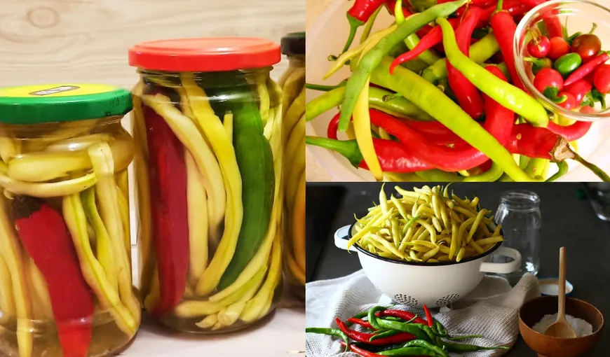 Rețetă fabuloasă de ardei iuți în oțet cu păstăi de fasole verde. Oferă o aromă desăvârșită mâncărurilor