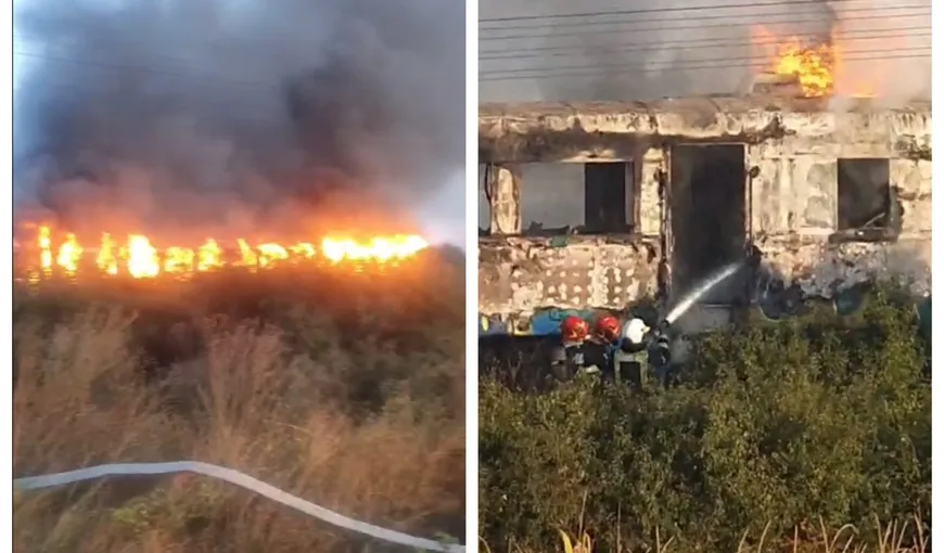 Un incendiu puternic a cuprins un tren de călători în Bihor. Pasagerii au reuşit să se evacueze