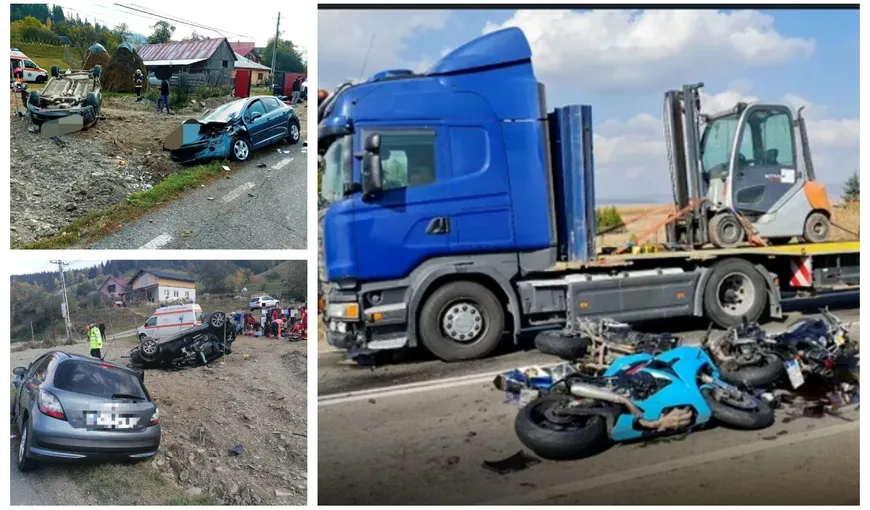 Accident cu pelerini de la Sfânta Parascheva în Neamț. Trei răniți după o coleziune între un autotren, o mașină şi trei motociclete în Covasna