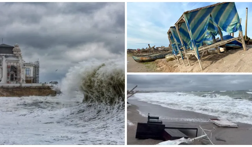 VIDEO Dezastru în stațiunile de pe litoralul românesc după cea mai puternică furtună care a lovit Constanța. Meteorologii au emis trei avertizări de Cod roșu