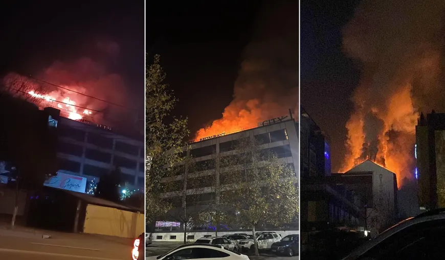 Incendiu de proporții la un hotel din Ploiești. Zeci de turiști au fost evacuați. Flăcările, vizibile de la kilometri distanță