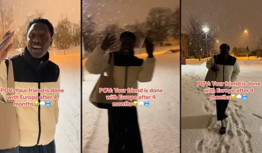 VIDEO Reacția fabuloasă a unui african care vede zăpada pentru prima dată: „Mă duc acasă”. Cum a încercat să facă față iernii în papuci